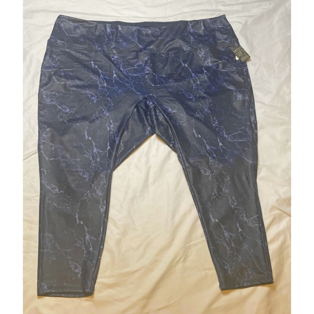 DG2 Diane Gilman Navy Blue Slim Sleek Coated Knit Print Marble Leggings Size 5X
